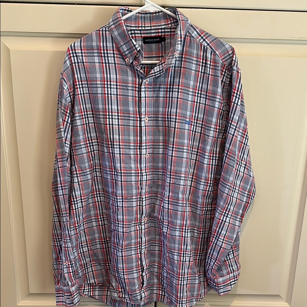 Southern Marsh Red and Blue Dress Shirt Plaid Pattern